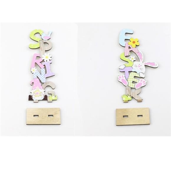 2PCS Easter Bunny Gnome Decorative Signs, Wooden Letter Signs Easter Eggs Rabit - Picture 1 of 5